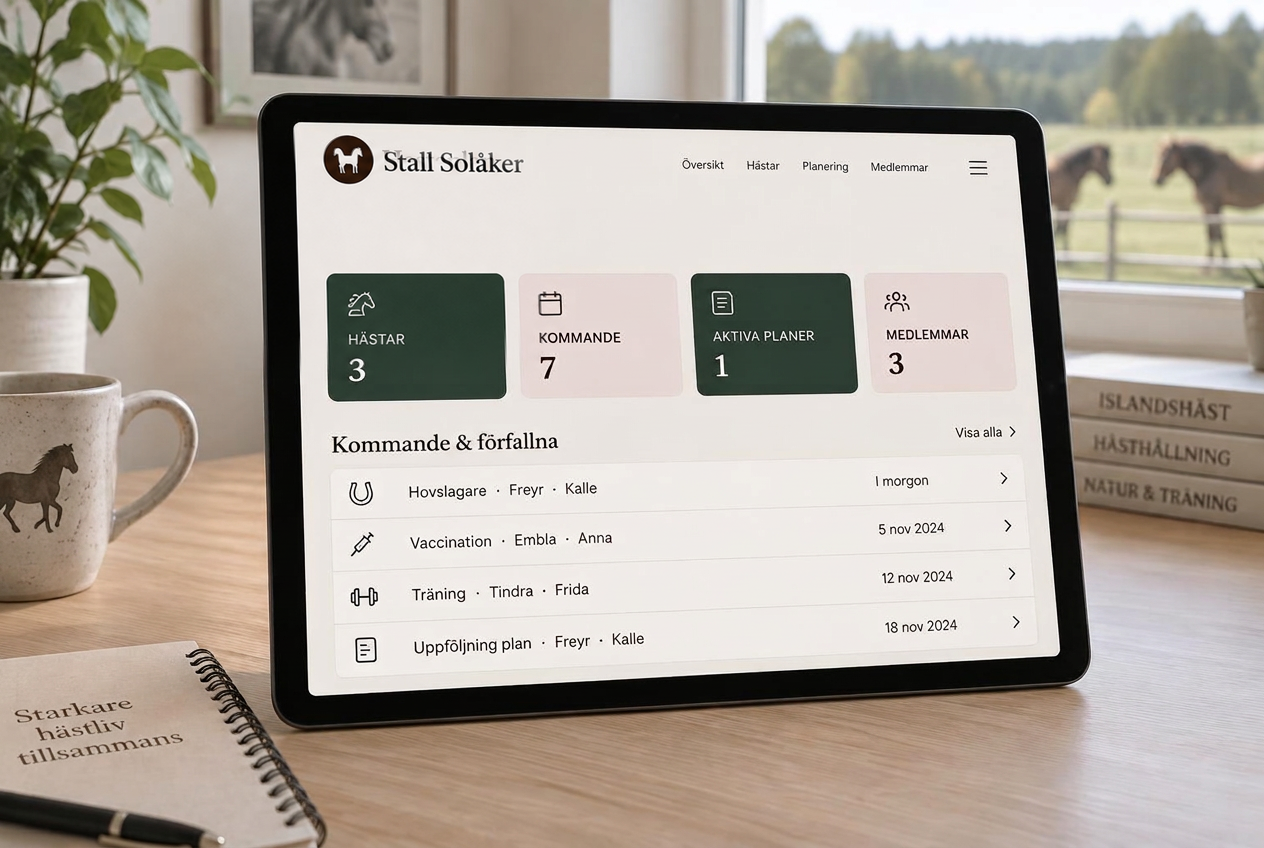 Hestaplan — digital stallplanering för islandshästar på en surfplatta